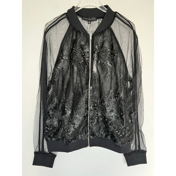 Endless Rose Embroidered Sheer Black Floral Bomber Jacket Small NWT - Picture 2 of 8